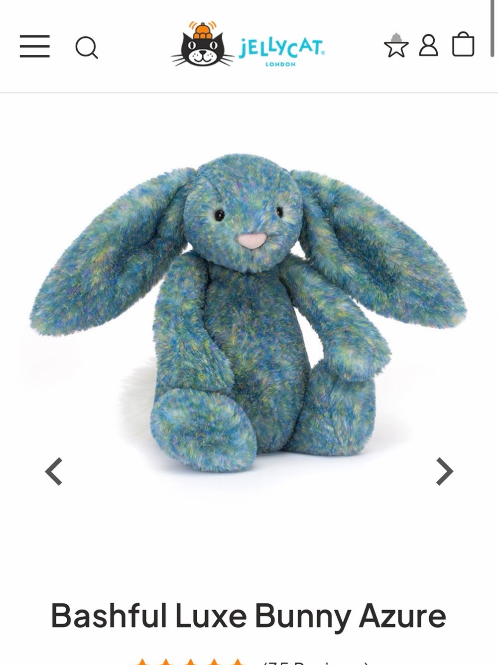 Jellycat Bashful Luxe Bunny in Azure limited edition for their 25th anniversary